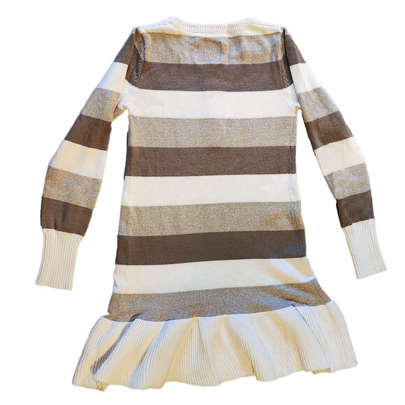 Striped Knit Ruffle Hem Sweater Dress - Brown & Cream - Girls 14 - Picture 5 of 6